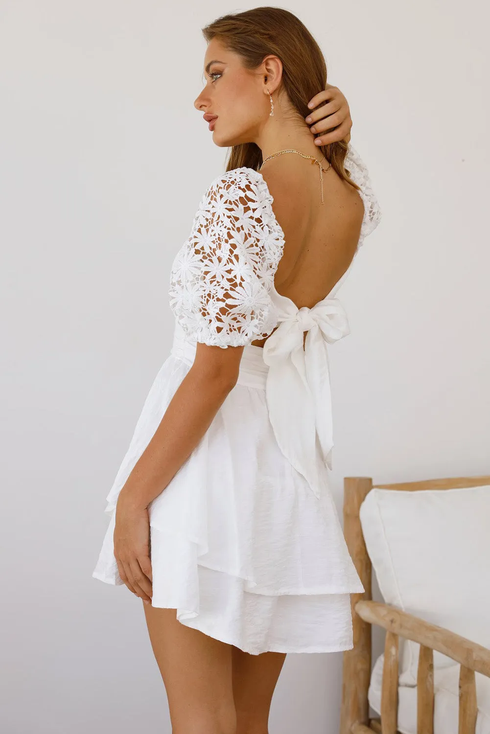 Women's Summer Mini Puff Sleeve Dress Square Neck Lace Ruffle A Line Dress